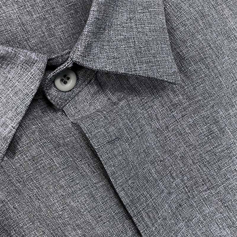 【24-hour shipping out】Men's Solid Color Lapel Cotton Linen Short Sleeve Shirt 82339241X